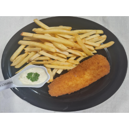 7.  Fish and chips (vyprážaná filé z hoka v trojobale), hranolky, tatarská omáčka  (120/250/30)g - 1,3,7